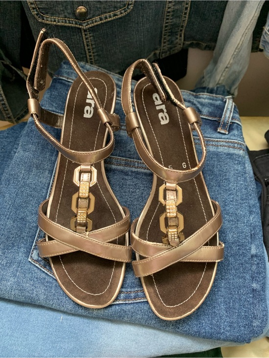 Ara Shoes - Ara ,women's Metallic Brown T-Strap Comfort Sandals